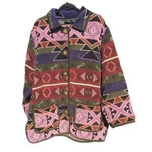Agapo Tapestry Coat Women X 1X Aztec Southwest pink red green gold jacket cotton